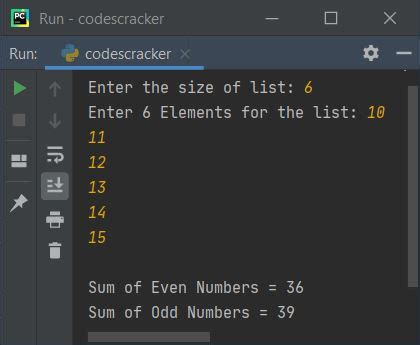 sum of even and odd numbers in python|Python Program to find Sum of Even and Odd Numbers in a List.